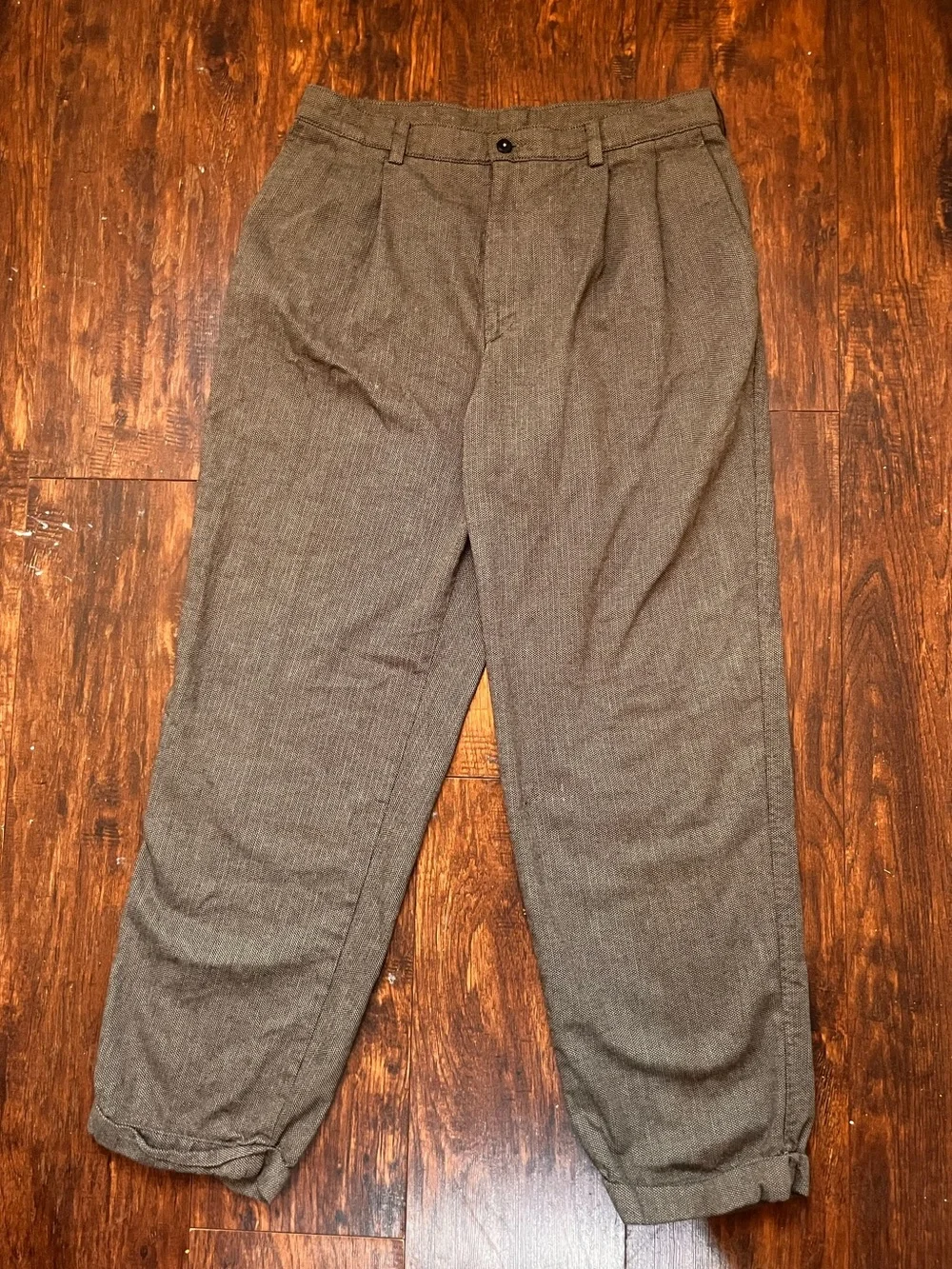 Savane Brown-Gray Pleated Dress Trousers